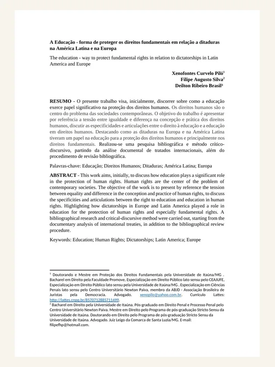 Capa ou primeira página da publicação A Educação como Forma de Proteger Direitos Fundamentais diante de Ditaduras