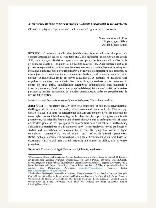 Capa ou primeira página da publicação A Integridade do Clima como Bem Jurídico e o Direito Fundamental ao Meio Ambiente