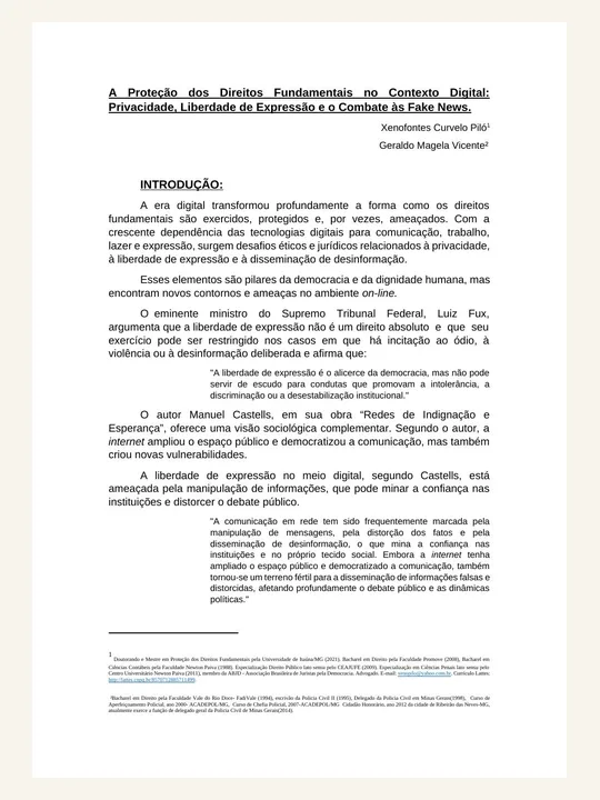 Capa ou primeira página da publicação A Proteção dos Direitos Fundamentais no Contexto Digital