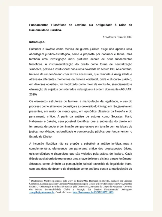 Capa ou primeira página da publicação Fundamentos Filosóficos do Lawfare: da Antiguidade à Crise da Racionalidade Jurídica