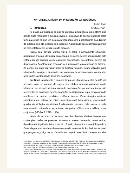 Capa ou primeira página da publicação Natureza Jurídica da Presunção da Inocência
