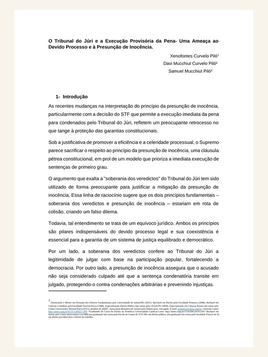 Capa ou primeira página da publicação O Tribunal do Júri e a Execução Provisória da Pena