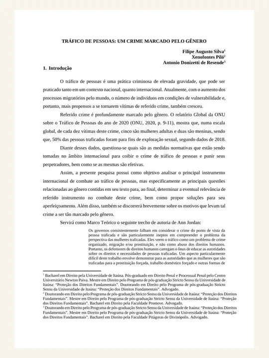Capa ou primeira página da publicação Tráfico de Pessoas: um Crime Marcado pelo Gênero